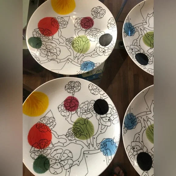 😍 ANTHROPOLOGIE TREY SPEEGLE ‘PAINT BY NUMBERS’ SET OF 4 SALAD/DESERT PLATES!🌟